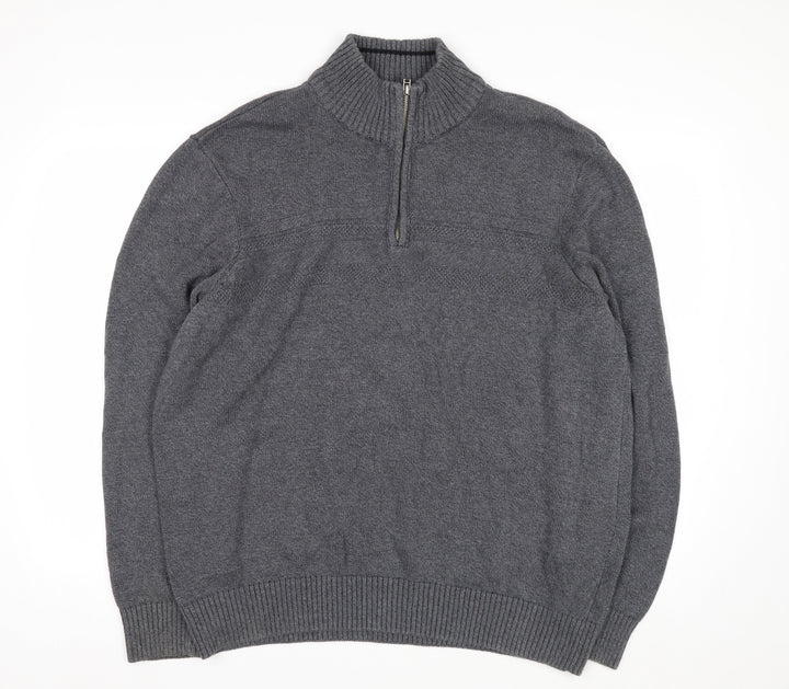 Dockers Men’s Grey Cotton Half Zip High Neck Jumper XL