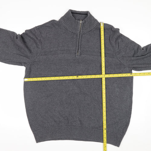 Dockers Men’s Grey Cotton Half Zip High Neck Jumper XL