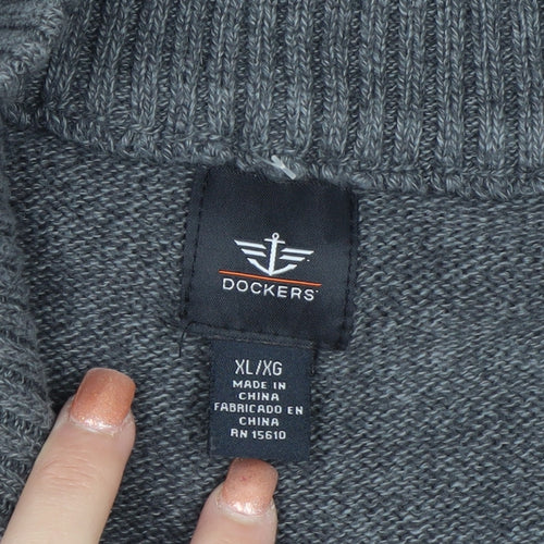 Dockers Men’s Grey Cotton Half Zip High Neck Jumper XL