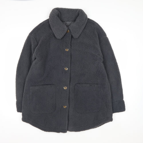 Marks and Spencer Womens Grey Fleece Button Coat Size 14