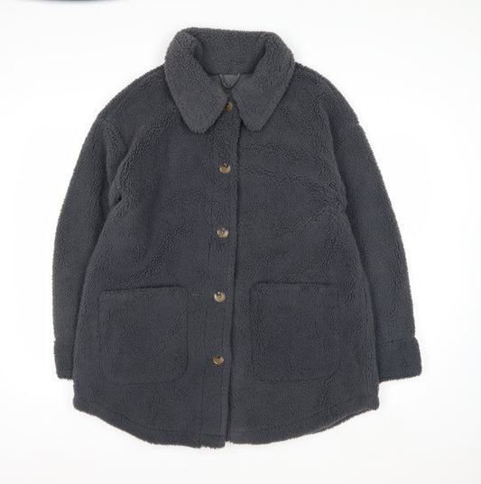 Marks and Spencer Womens Grey Fleece Button Coat Size 14