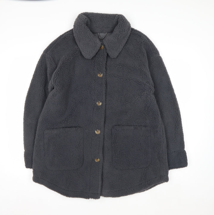 Marks and Spencer Womens Grey Fleece Button Coat Size 14