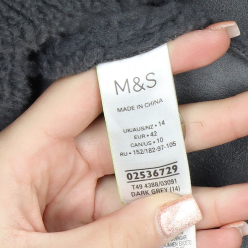 Marks and Spencer Womens Grey Fleece Button Coat Size 14
