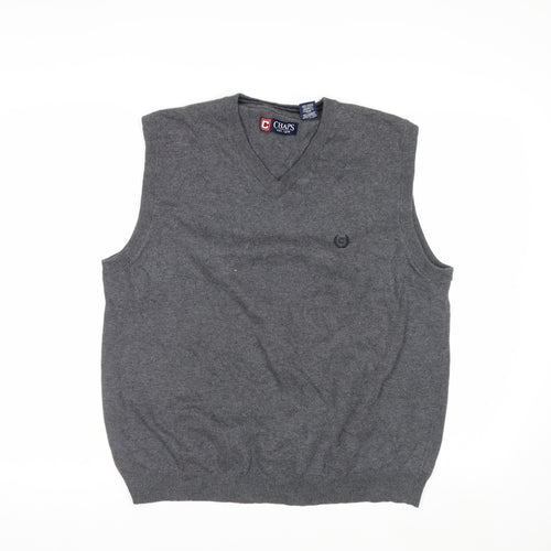 Chaps Men's Grey Cotton V-Neck Sleeveless Vest Jumper Size L