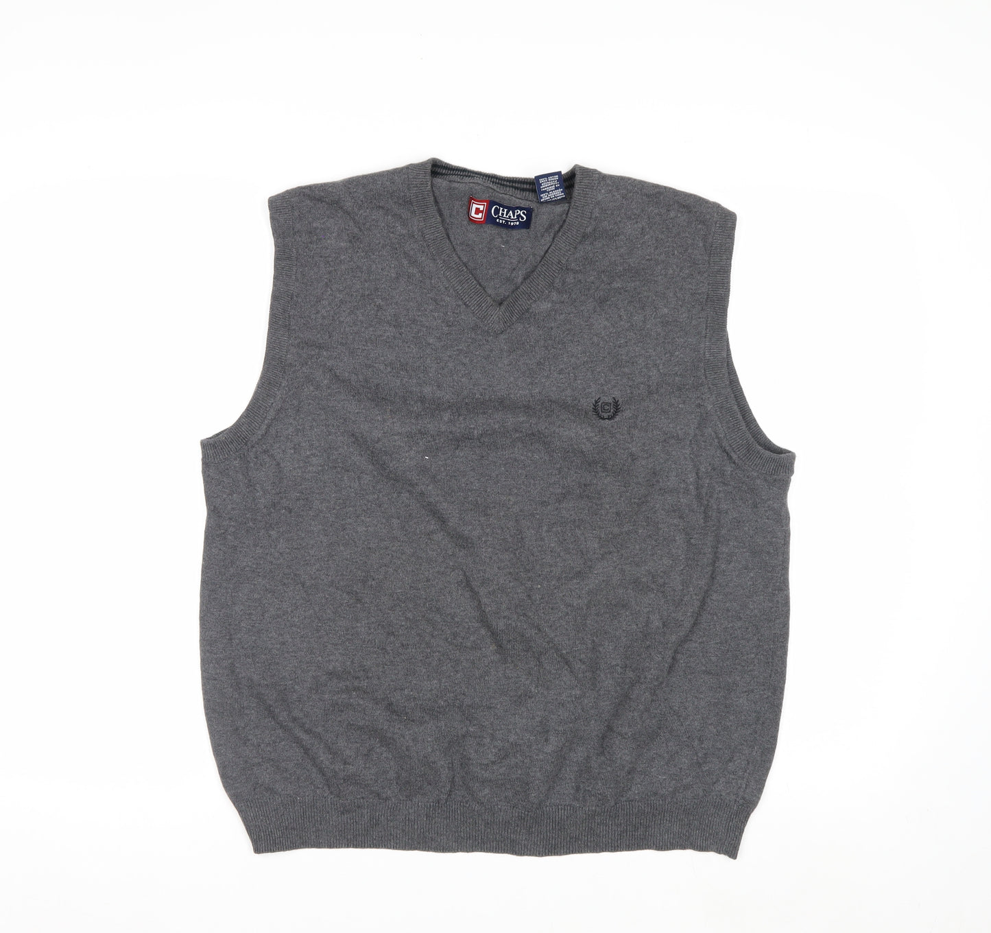 Chaps Men's Grey Cotton V-Neck Sleeveless Vest Jumper Size L