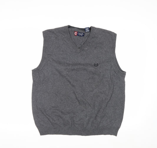 Chaps Men's Grey Cotton V-Neck Sleeveless Vest Jumper Size L