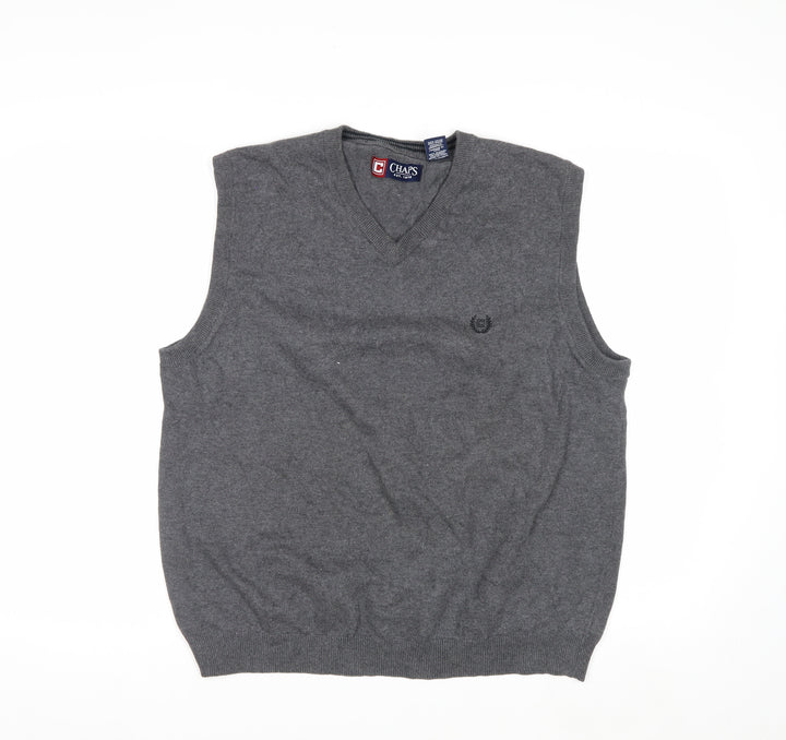 Chaps Men's Grey Cotton V-Neck Sleeveless Vest Jumper Size L