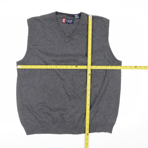 Chaps Men's Grey Cotton V-Neck Sleeveless Vest Jumper Size L