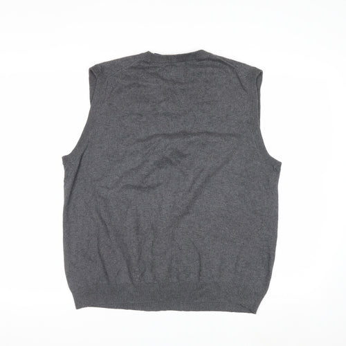Chaps Men's Grey Cotton V-Neck Sleeveless Vest Jumper Size L