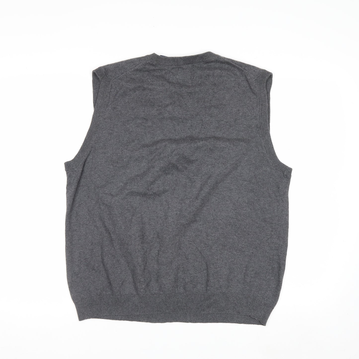 Chaps Men's Grey Cotton V-Neck Sleeveless Vest Jumper Size L