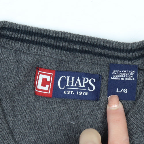 Chaps Men's Grey Cotton V-Neck Sleeveless Vest Jumper Size L