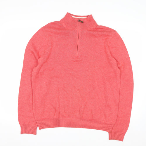 Brooks Brothers Men's Pink Cotton 1/2 Zip High Neck Jumper M