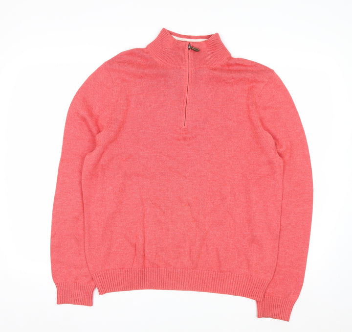 Brooks Brothers Men's Pink Cotton 1/2 Zip High Neck Jumper M