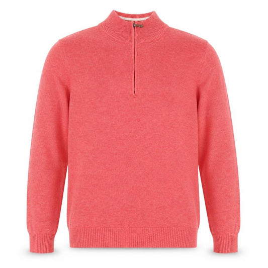 Front view of Brooks Brothers Men's Pink Cotton 1/2 Zip High Neck Jumper M
