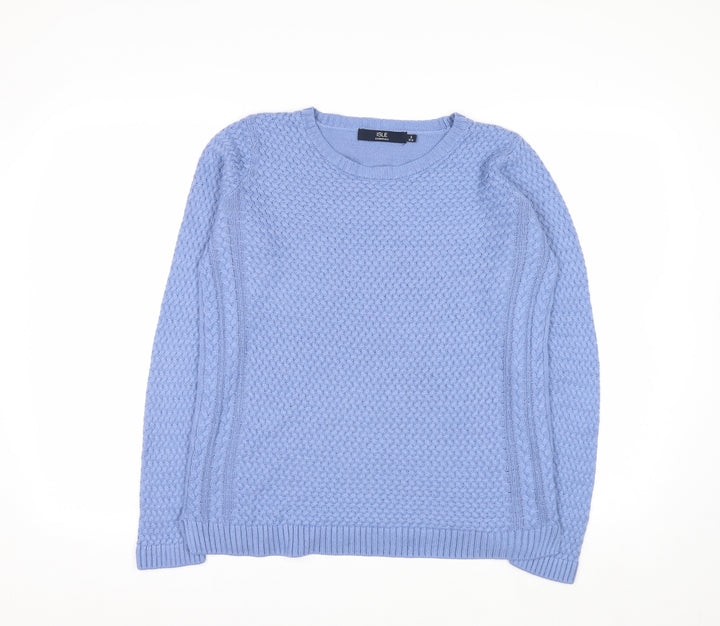 ISLE Essentials Women Blue Cable-Knit Cotton Blend Jumper Size S 10-12