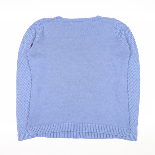 ISLE Essentials Women Blue Cable-Knit Cotton Blend Jumper Size S 10-12