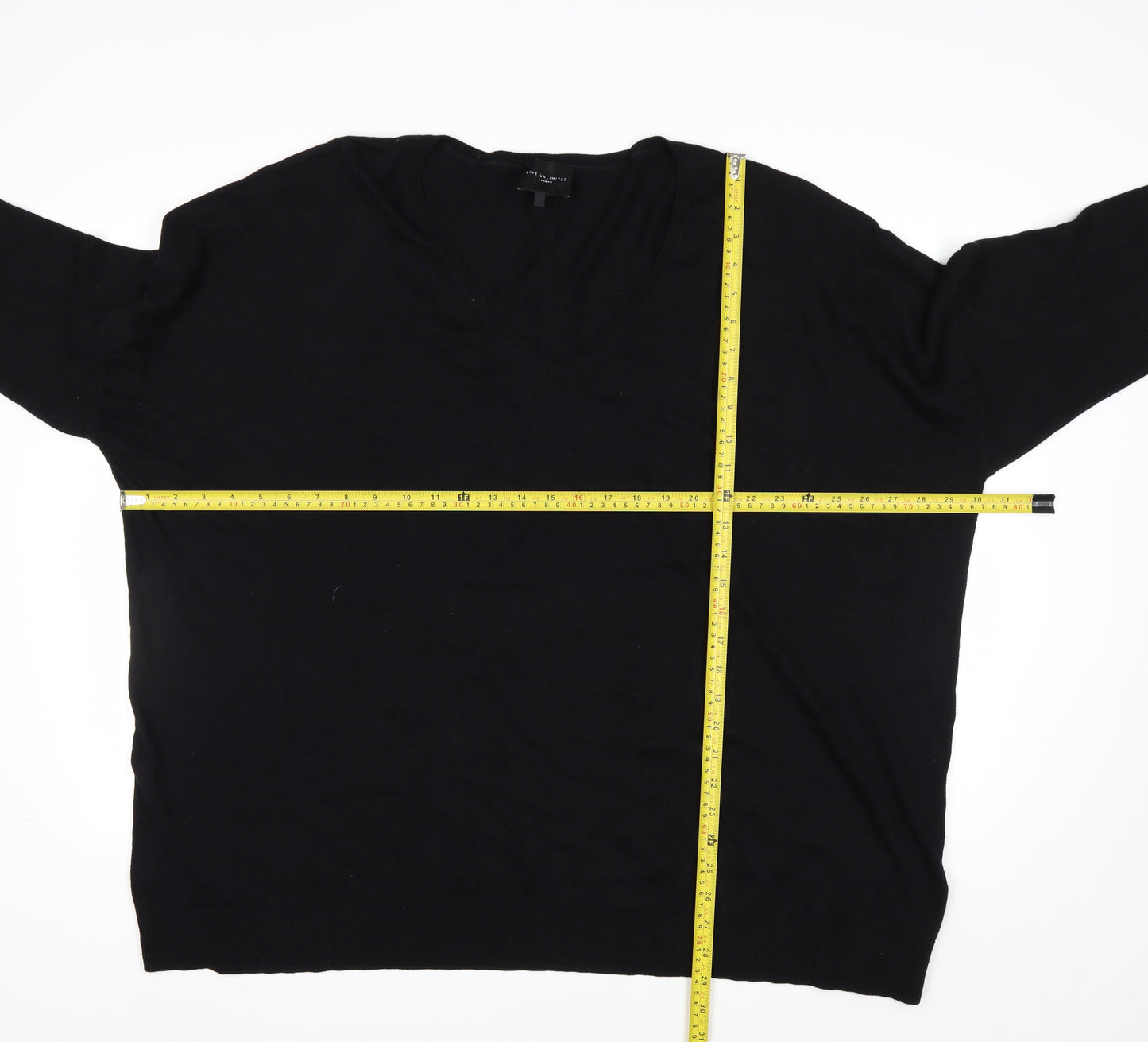 Live Unlimited London Women's Black V-Neck Pullover Jumper Size 26