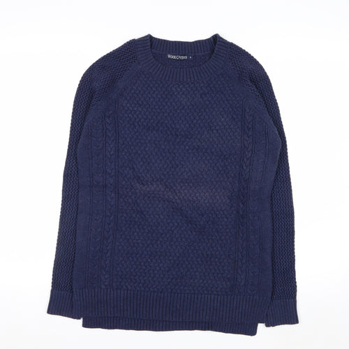 Woolovers Men's Blue Cotton Cable Knit Crew Neck Jumper Size S
