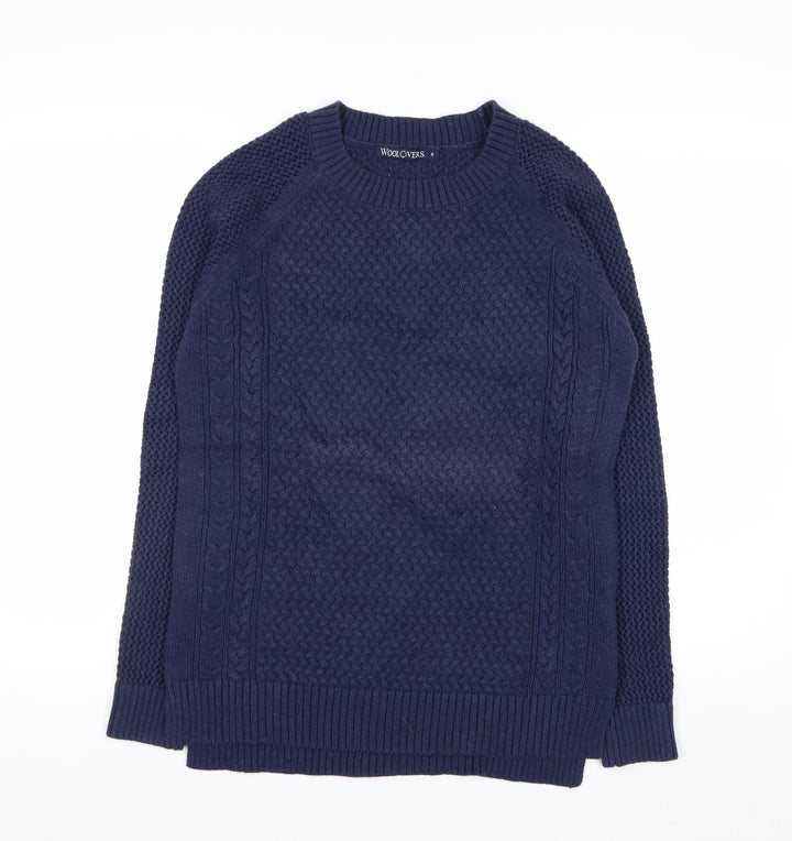 Woolovers Men's Blue Cotton Cable Knit Crew Neck Jumper Size S