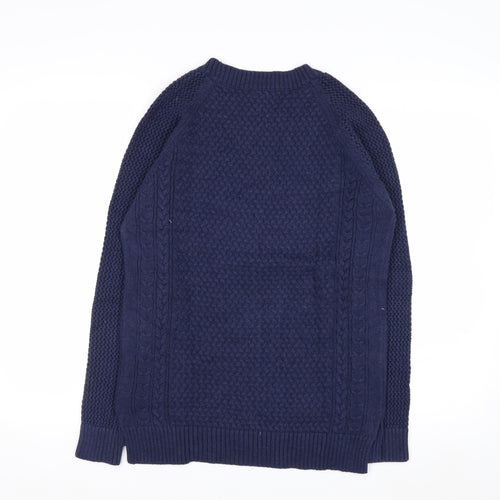 Woolovers Men's Blue Cotton Cable Knit Crew Neck Jumper Size S