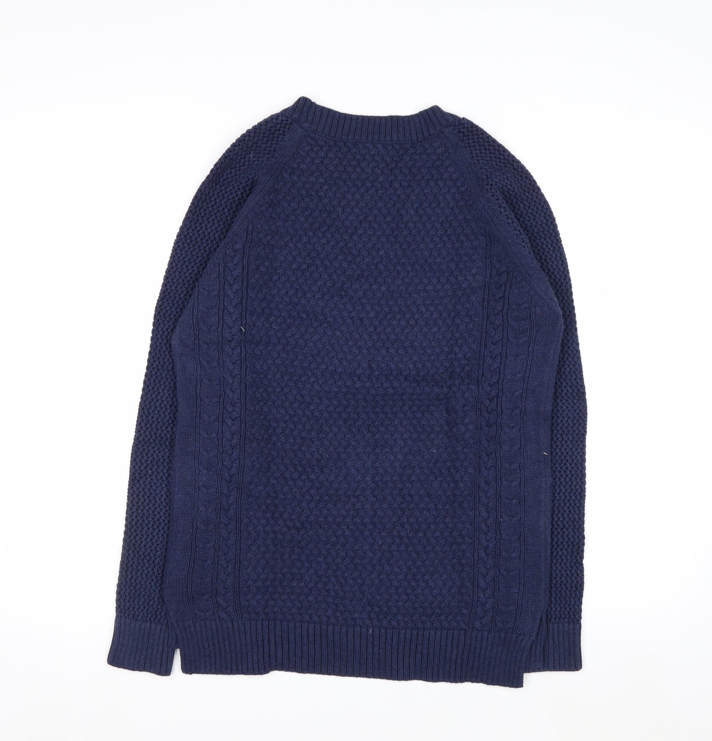 Woolovers Men's Blue Cotton Cable Knit Crew Neck Jumper Size S