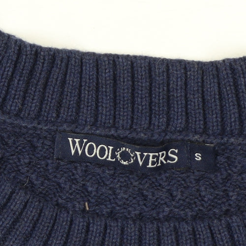 Woolovers Men's Blue Cotton Cable Knit Crew Neck Jumper Size S