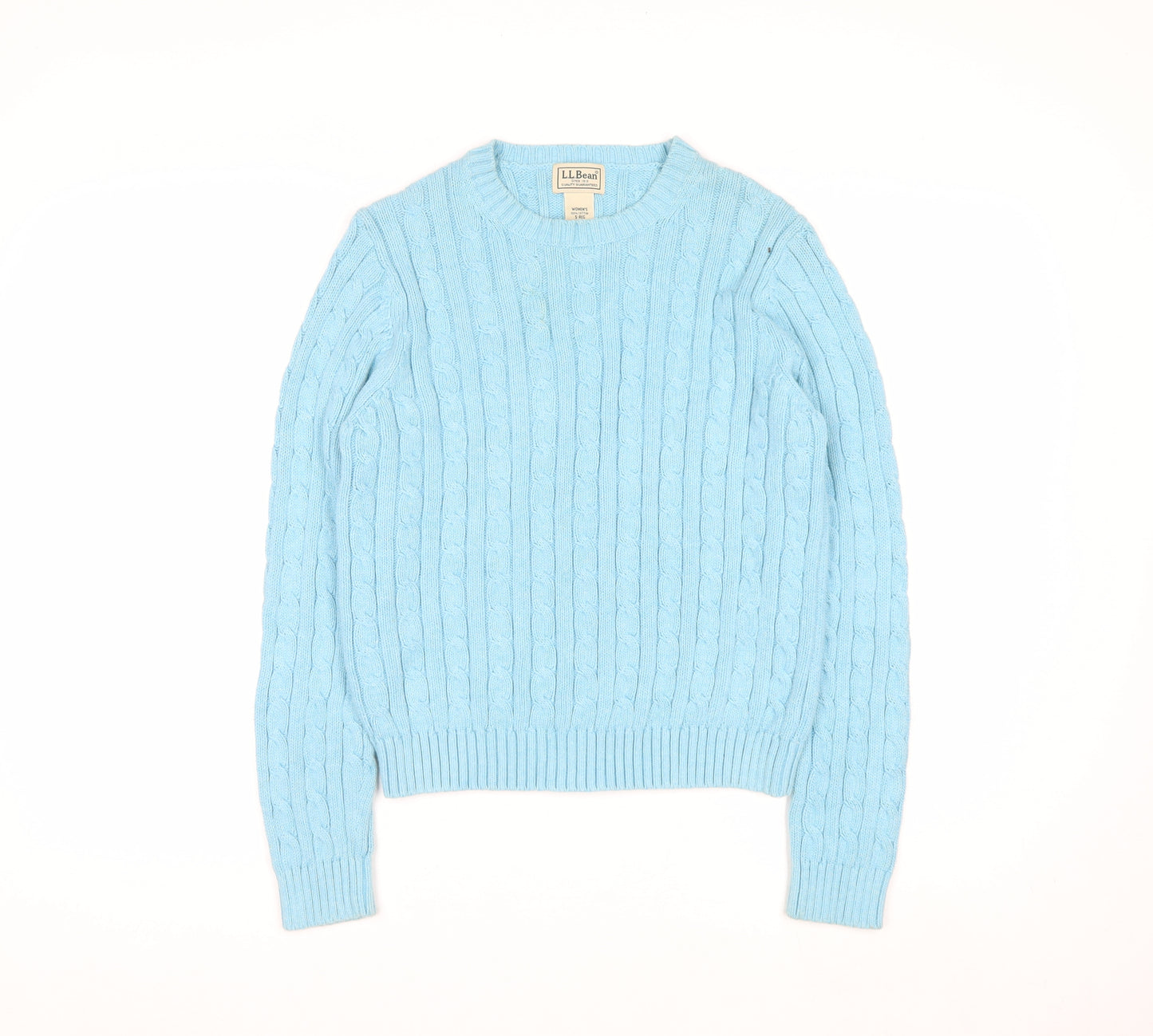 L.L.Bean Women's Blue Cable-Knit Cotton Jumper Size S Regular