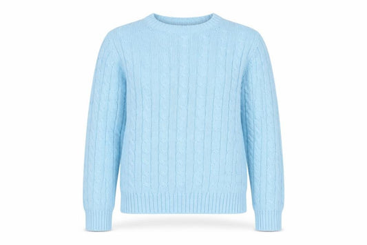 Front view of L.L.Bean Women's Blue Cable-Knit Cotton Jumper, size S, Regular