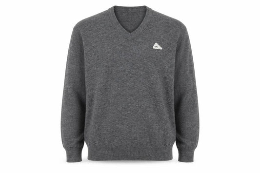 Front view of Monte Carlo Men's Grey Wool V-Neck Jumper L Classic Knit Pullover