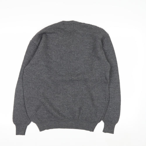 Monte Carlo Men's Grey Wool V-Neck Jumper L Classic Knit Pullover