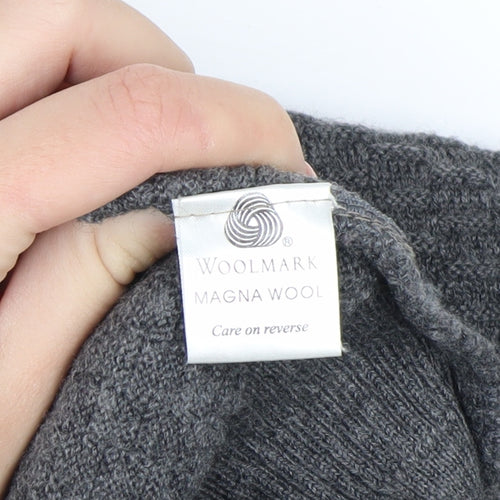 Monte Carlo Men's Grey Wool V-Neck Jumper L Classic Knit Pullover