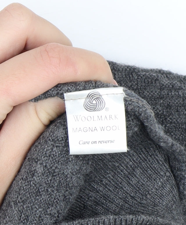 Monte Carlo Men's Grey Wool V-Neck Jumper L Classic Knit Pullover