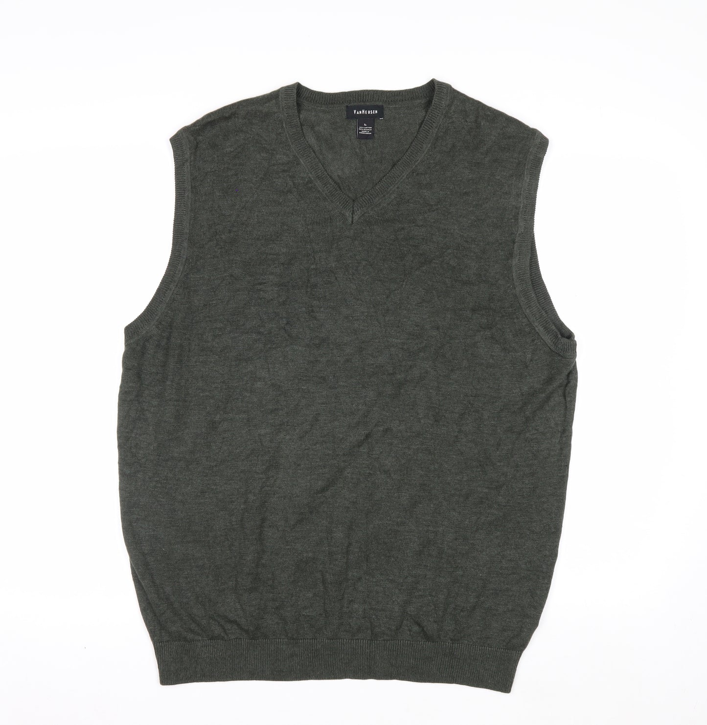 Van Heusen Men's Green V-Neck Sleeveless Vest Jumper Size L