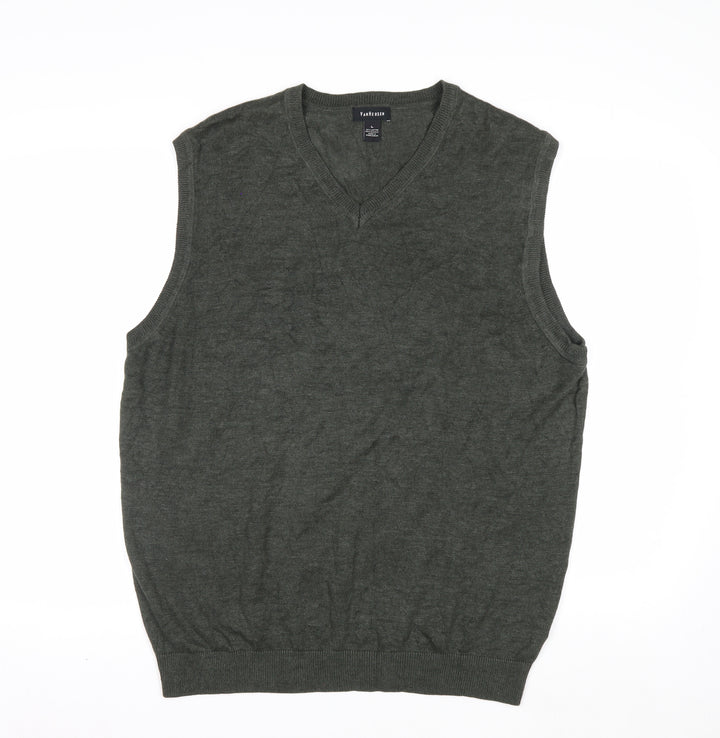 Van Heusen Men's Green V-Neck Sleeveless Vest Jumper Size L