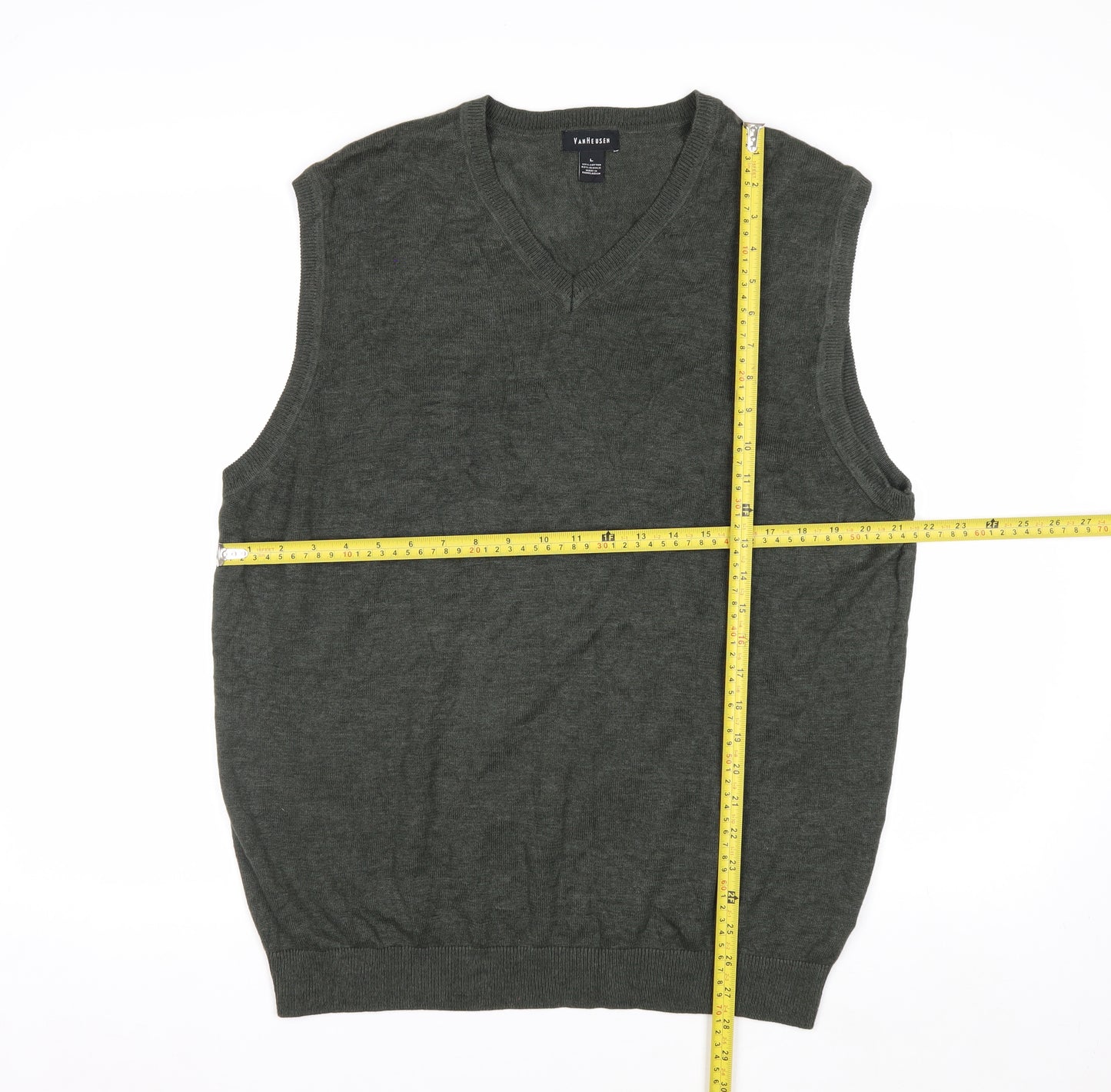 Van Heusen Men's Green V-Neck Sleeveless Vest Jumper Size L