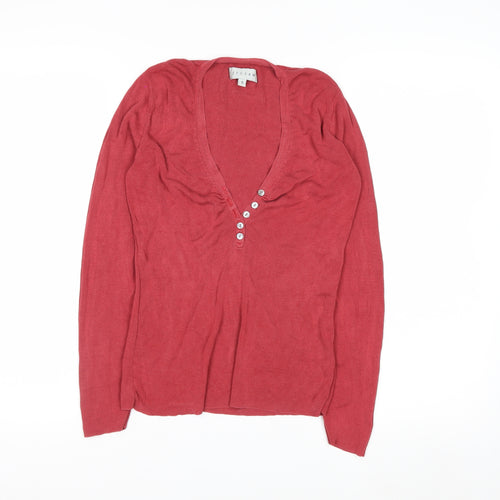 Jigsaw Women’s Red Silk Long Sleeve V-Neck Button Blouse Size S
