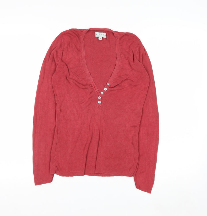 Jigsaw Women’s Red Silk Long Sleeve V-Neck Button Blouse Size S