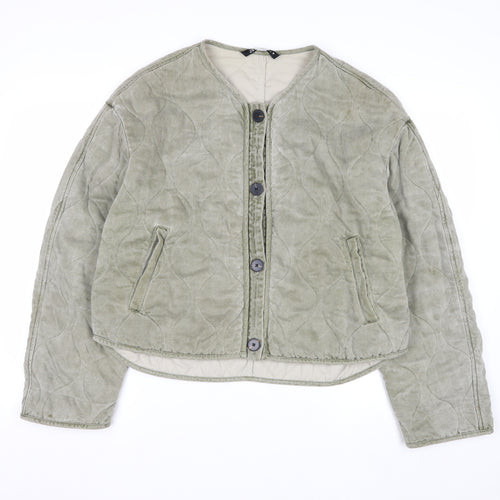 Zara Women Green Quilted Cotton Short Jacket Size 12