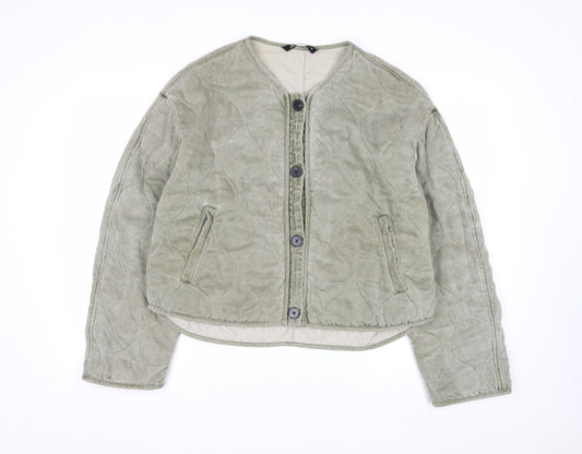 Zara Women Green Quilted Cotton Short Jacket Size 12