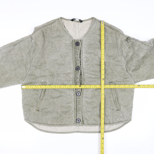 Zara Women Green Quilted Cotton Short Jacket Size 12