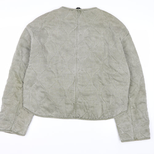 Zara Women Green Quilted Cotton Short Jacket Size 12