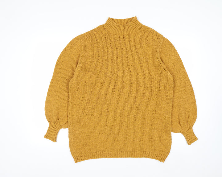 Mango Committed Women Mustard Yellow XS Knit Mock Neck Jumper