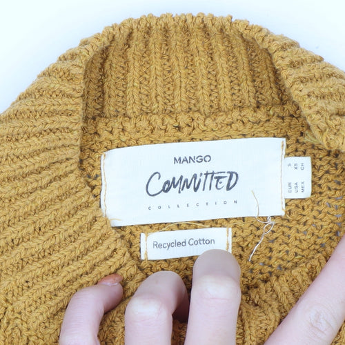 Mango Committed Women Mustard Yellow XS Knit Mock Neck Jumper
