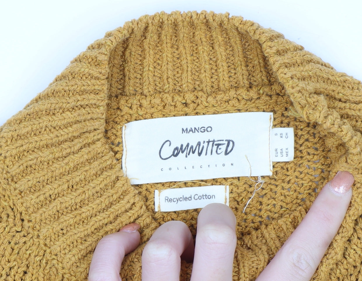 Mango Committed Women Mustard Yellow XS Knit Mock Neck Jumper