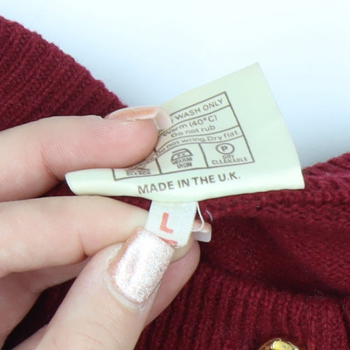 Murray Brothers Womens Red Pure Wool Crew Neck Cardigan L