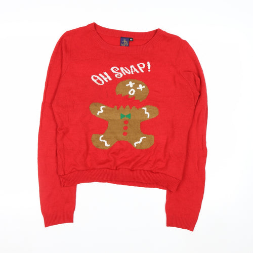 Beyond Retro Womens Red XS Christmas Gingerbread Pullover Jumper