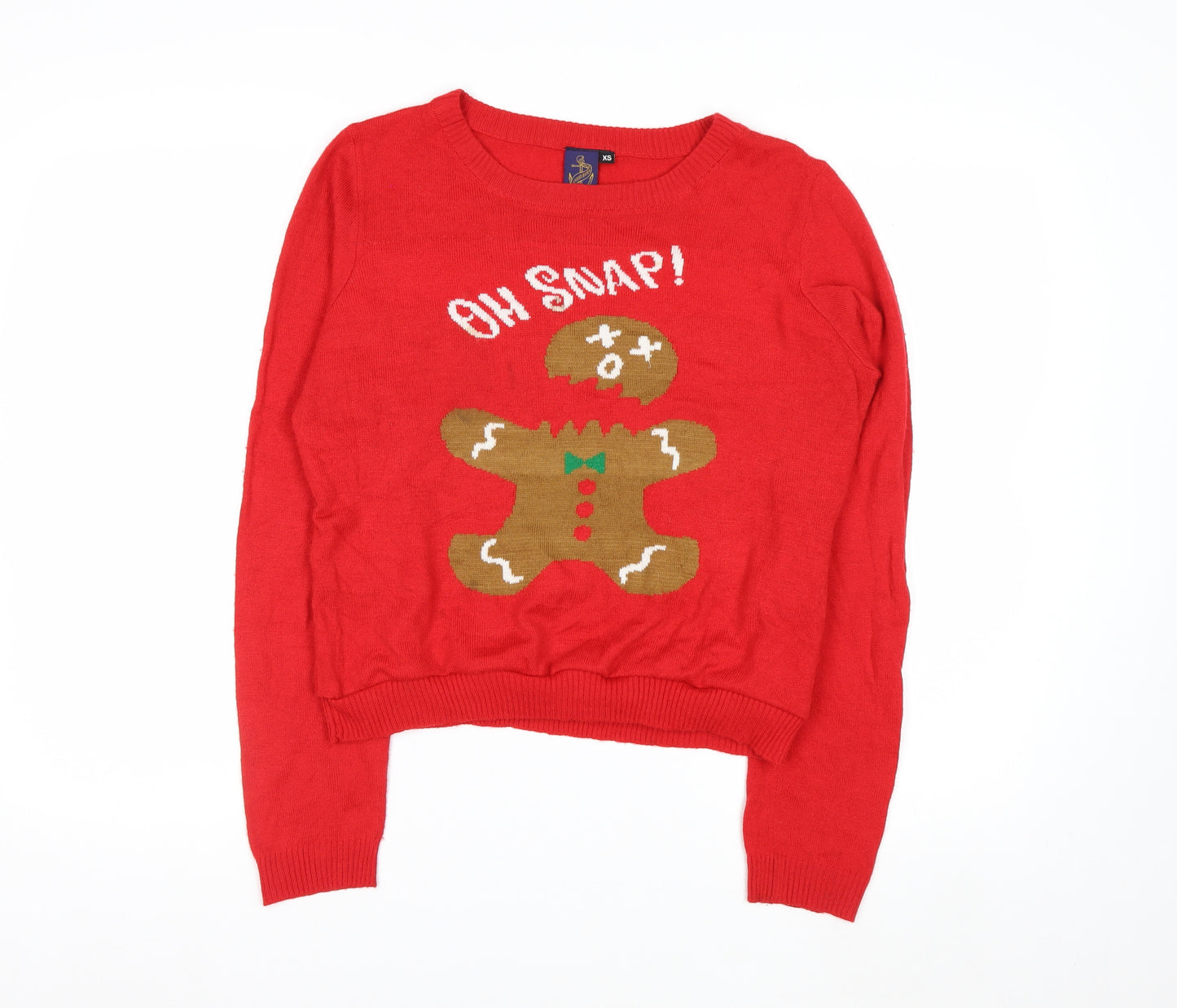 Beyond Retro Womens Red XS Christmas Gingerbread Pullover Jumper