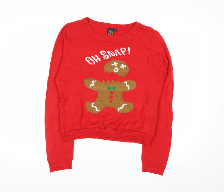 Beyond Retro Womens Red XS Christmas Gingerbread Pullover Jumper