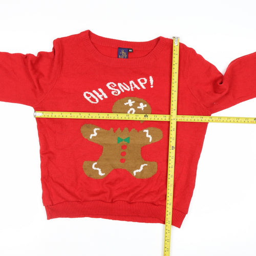Beyond Retro Womens Red XS Christmas Gingerbread Pullover Jumper