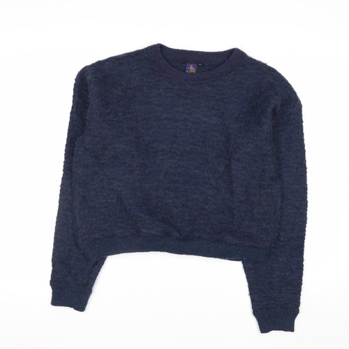 Beyond Retro Women's Blue Wool Blend Crew Neck Jumper M